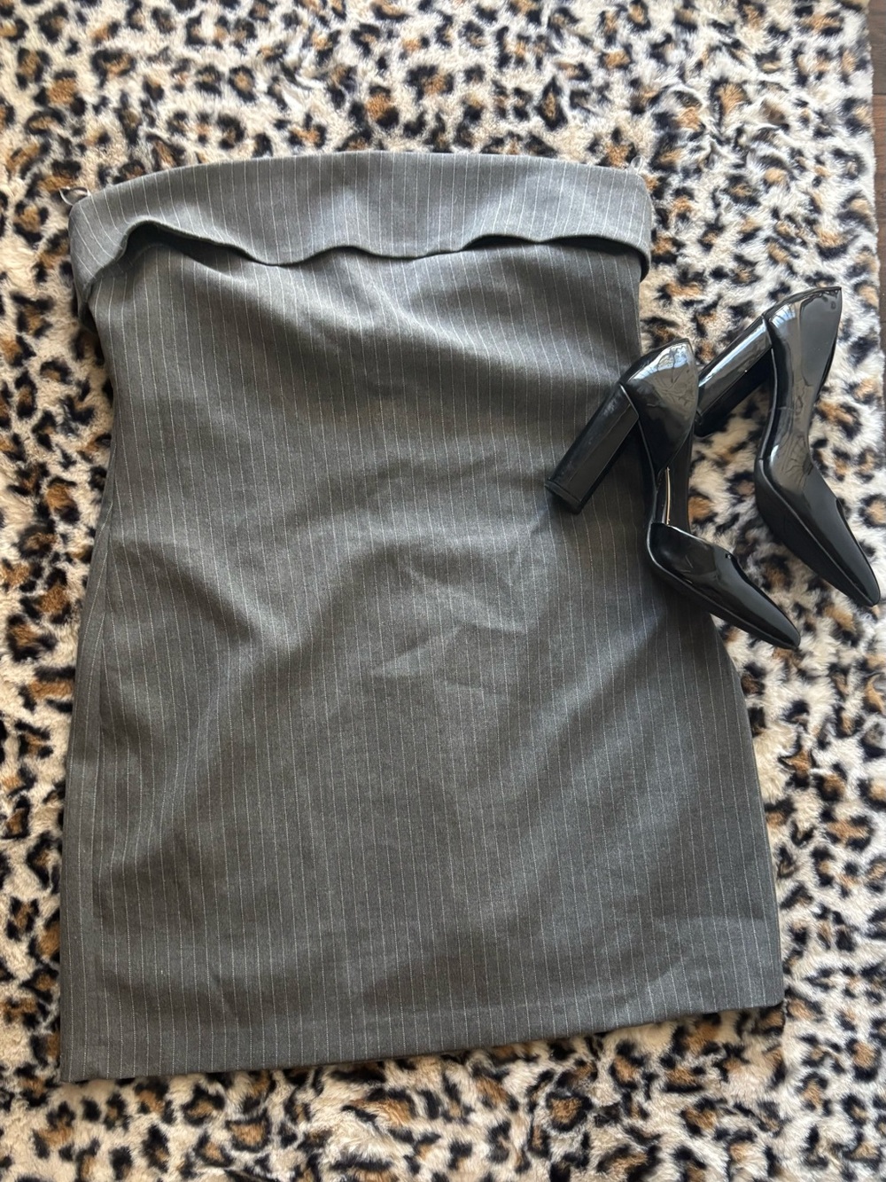Zara Gray Pinstripe Strapless Tube Dress